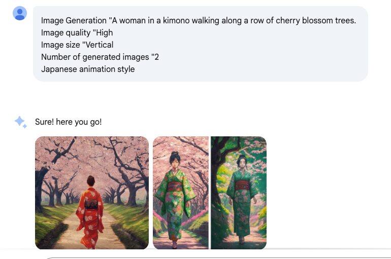 桜並木を歩く、着物姿の女性の画像